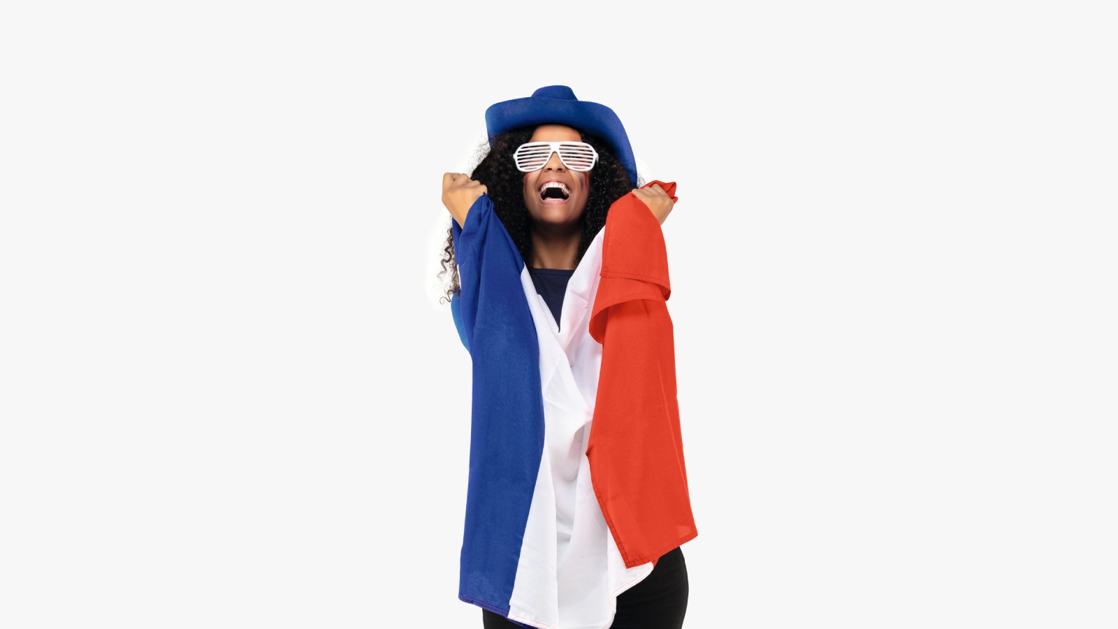 Person wearing french flag celebrating