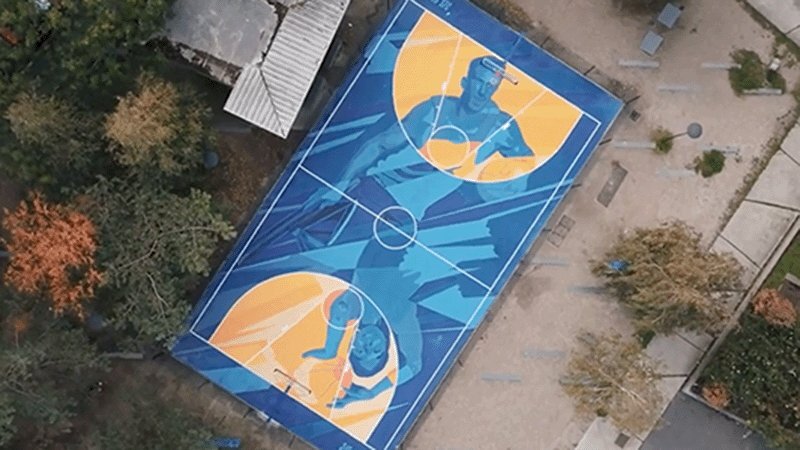 a shot of a basketball court from above